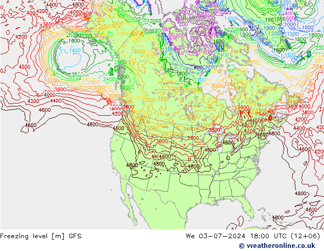 Freezing level GFS 星期三 03.07.2024 18 UTC