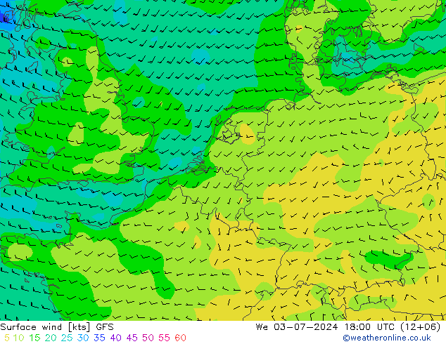 Neerslag 6h/Wind 10m/950 GFS wo 03.07.2024 18 UTC