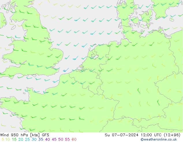 风 950 hPa GFS 星期日 07.07.2024 12 UTC