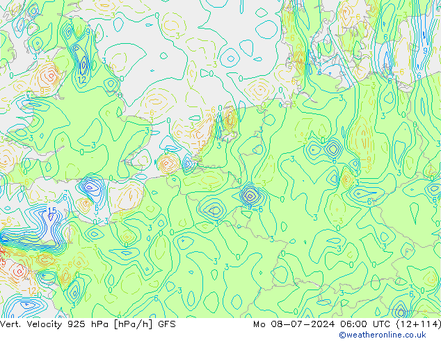 Vert. Velocity 925 hPa GFS 星期一 08.07.2024 06 UTC