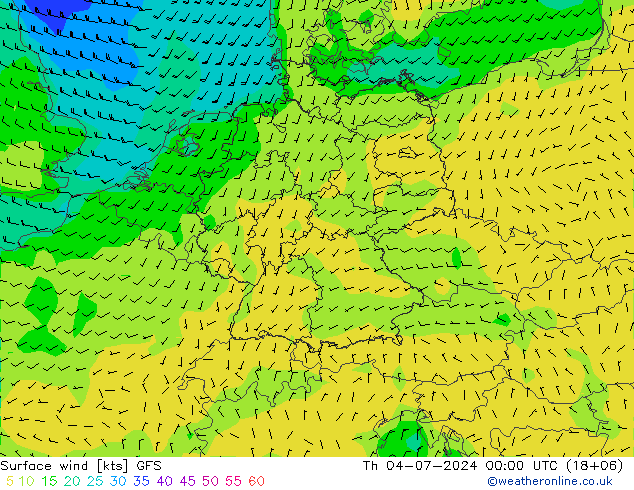 风 10 米 GFS 星期四 04.07.2024 00 UTC
