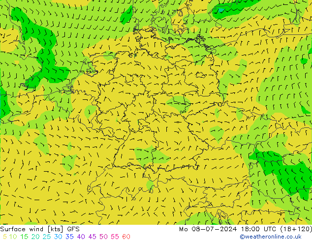 Wind 10 m GFS ma 08.07.2024 18 UTC