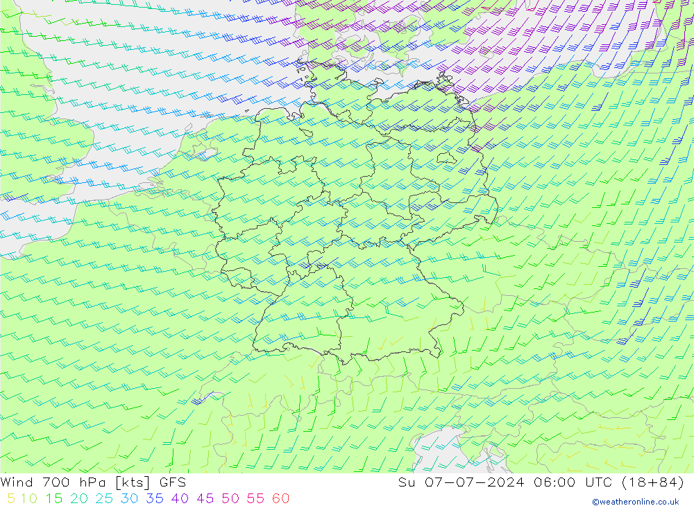 Wind 700 hPa GFS zo 07.07.2024 06 UTC