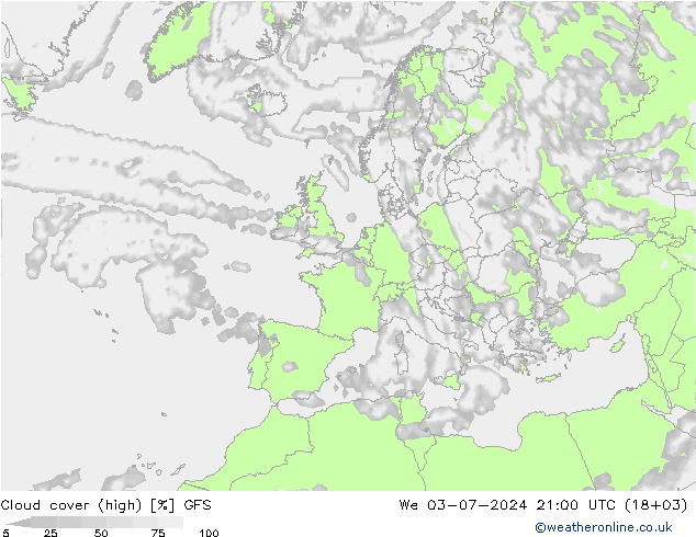 Bewolking (Hoog) GFS wo 03.07.2024 21 UTC