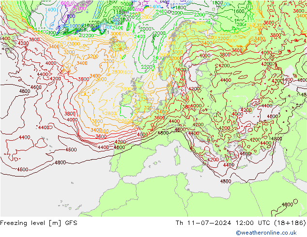 Nulgradenniveau GFS do 11.07.2024 12 UTC