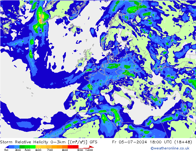 Storm Relative Helicity GFS vr 05.07.2024 18 UTC