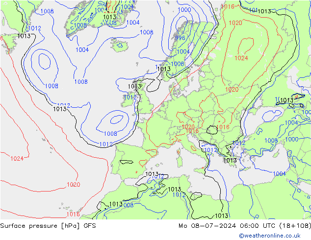 Luchtdruk (Grond) GFS ma 08.07.2024 06 UTC