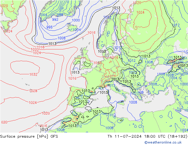 地面气压 GFS 星期四 11.07.2024 18 UTC