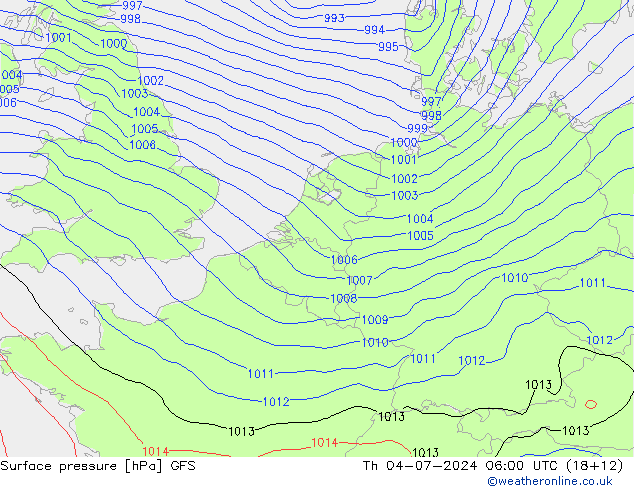 地面气压 GFS 星期四 04.07.2024 06 UTC