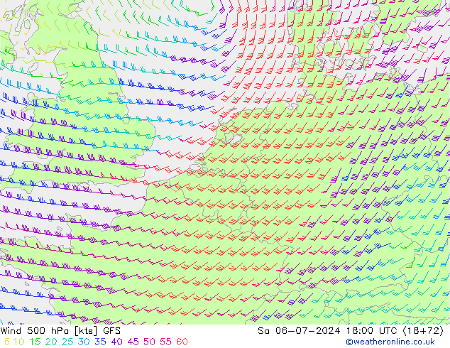 Wind 500 hPa GFS za 06.07.2024 18 UTC