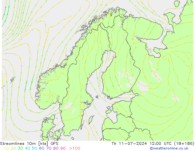风 10m GFS 星期四 11.07.2024 12 UTC