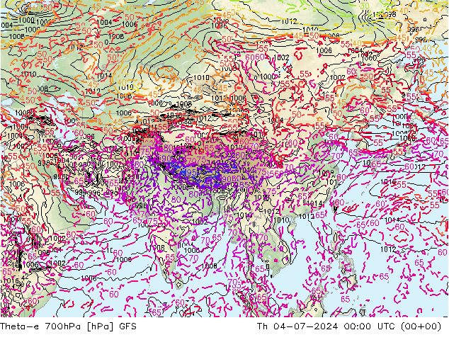 Theta-e 700hPa GFS do 04.07.2024 00 UTC
