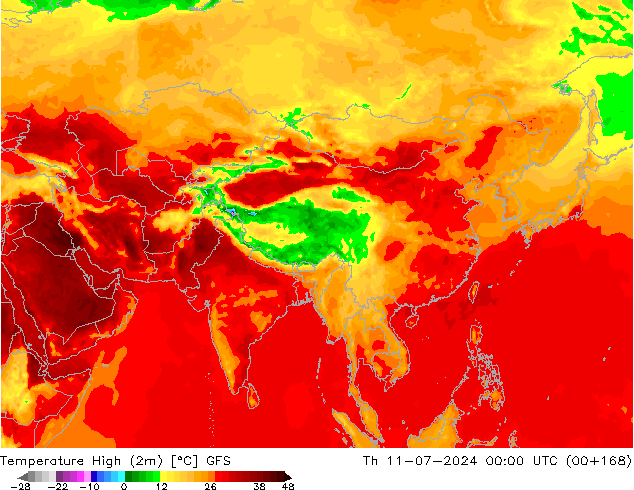 Max.temperatuur (2m) GFS do 11.07.2024 00 UTC