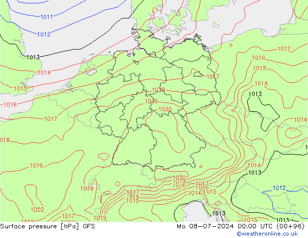 地面气压 GFS 星期一 08.07.2024 00 UTC