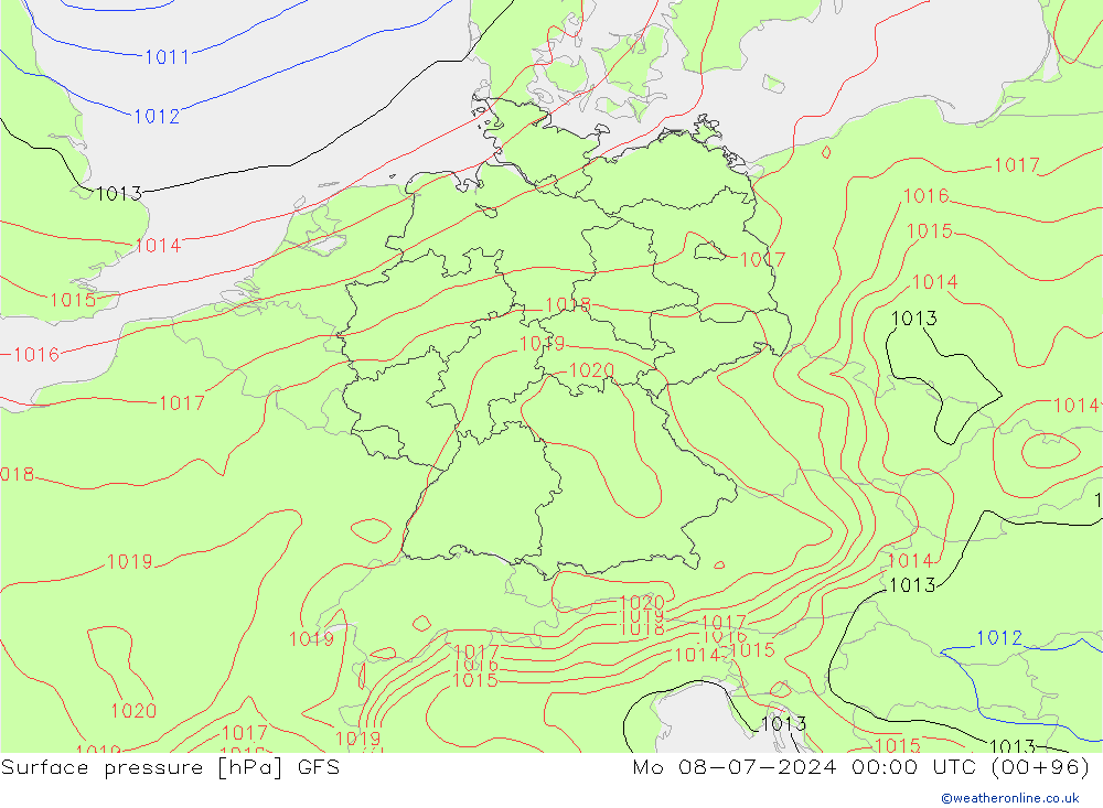 Luchtdruk (Grond) GFS ma 08.07.2024 00 UTC
