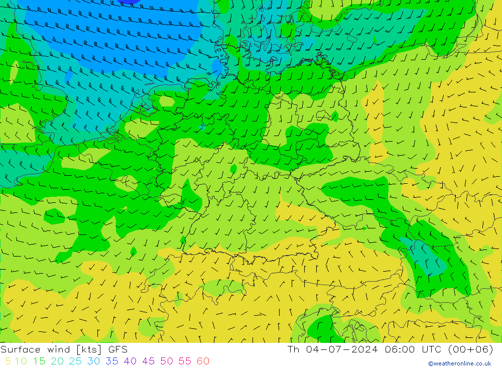 风 10 米 GFS 星期四 04.07.2024 06 UTC