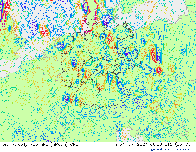 Vert. snelheid 700 hPa GFS do 04.07.2024 06 UTC