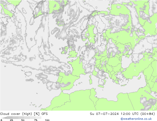 Bewolking (Hoog) GFS zo 07.07.2024 12 UTC
