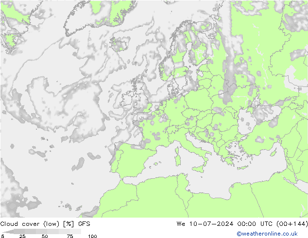 Bewolking (Laag) GFS wo 10.07.2024 00 UTC
