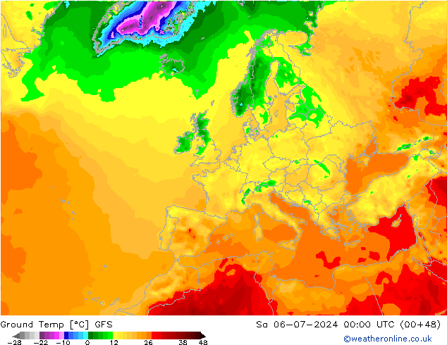 地面最低温度 GFS 星期六 06.07.2024 00 UTC