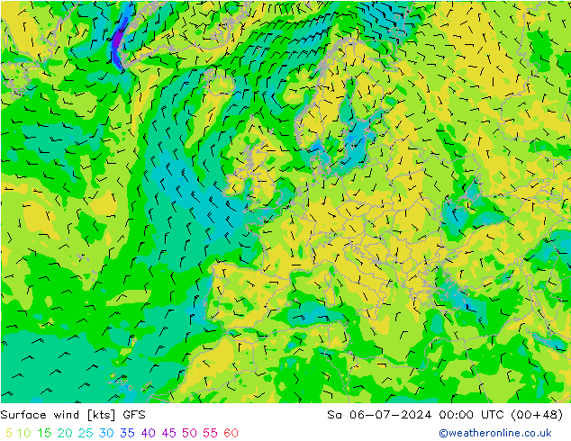 Wind 10 m GFS za 06.07.2024 00 UTC