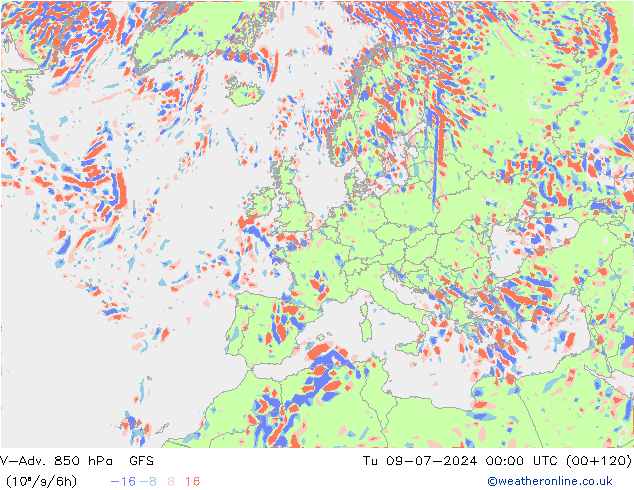 V-Adv. 850 hPa GFS di 09.07.2024 00 UTC