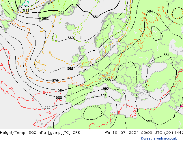 Z500/Rain (+SLP)/Z850 GFS 星期三 10.07.2024 00 UTC