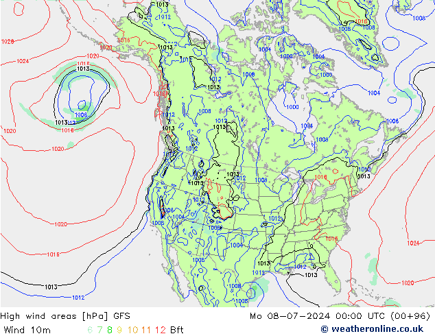 High wind areas GFS 星期一 08.07.2024 00 UTC
