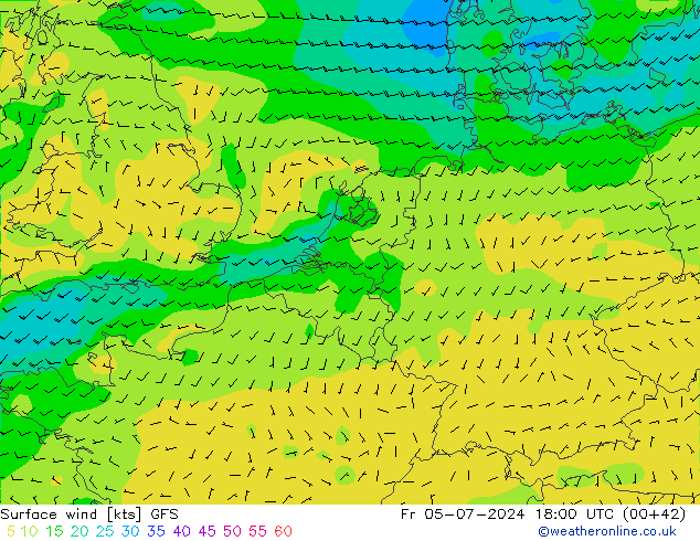 风 10 米 GFS 星期五 05.07.2024 18 UTC