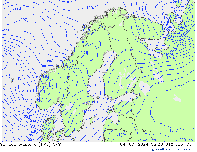 地面气压 GFS 星期四 04.07.2024 03 UTC