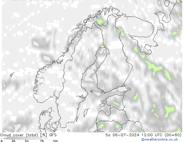 Bewolking (Totaal) GFS za 06.07.2024 12 UTC