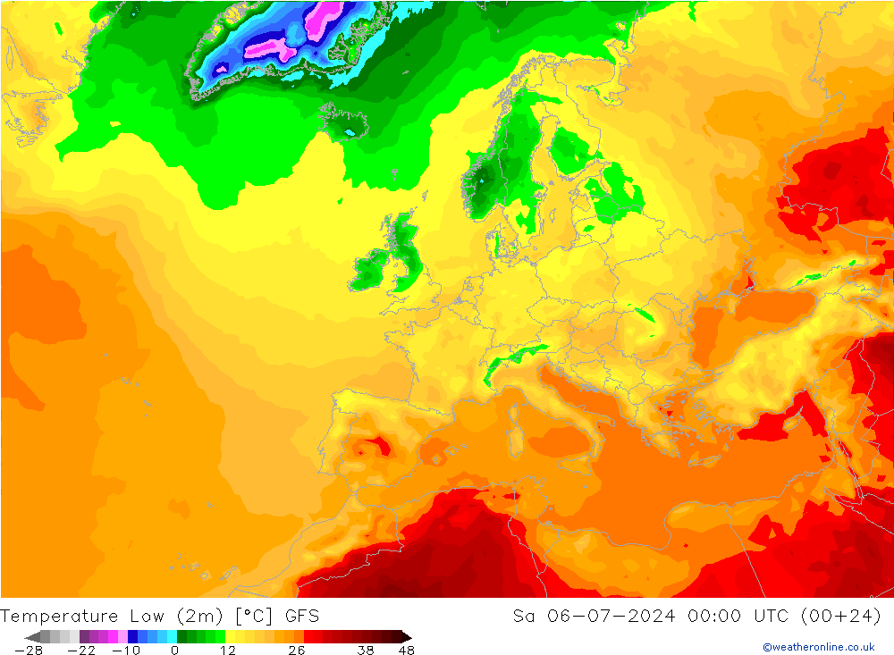 Min.temperatuur (2m) GFS za 06.07.2024 00 UTC