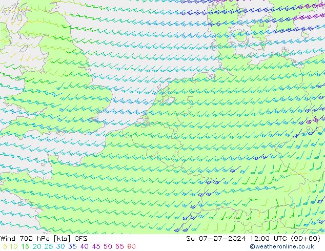 风 700 hPa GFS 星期日 07.07.2024 12 UTC