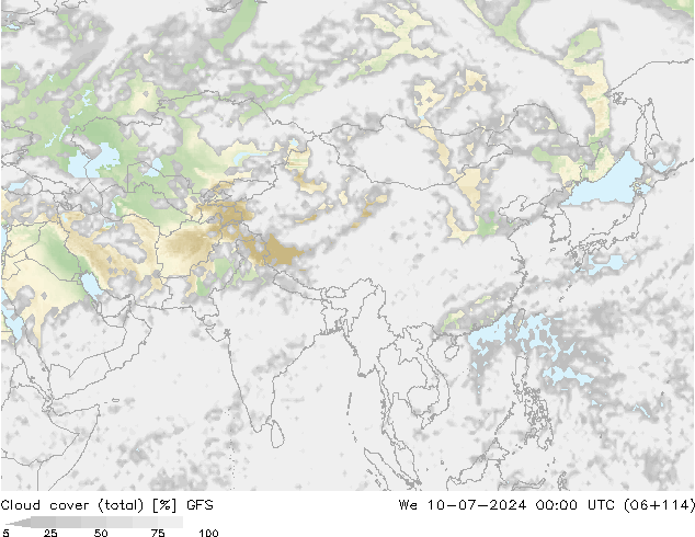 Bewolking (Totaal) GFS wo 10.07.2024 00 UTC