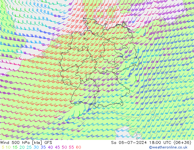 风 500 hPa GFS 星期六 06.07.2024 18 UTC