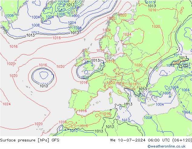 Luchtdruk (Grond) GFS wo 10.07.2024 06 UTC