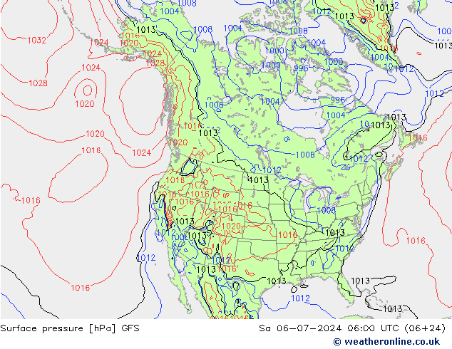 地面气压 GFS 星期六 06.07.2024 06 UTC