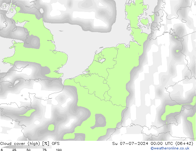 Bewolking (Hoog) GFS zo 07.07.2024 00 UTC