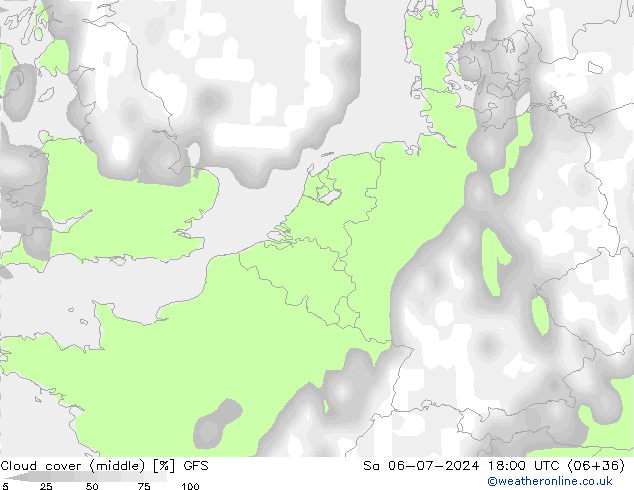 Bewolking (Middelb.) GFS za 06.07.2024 18 UTC
