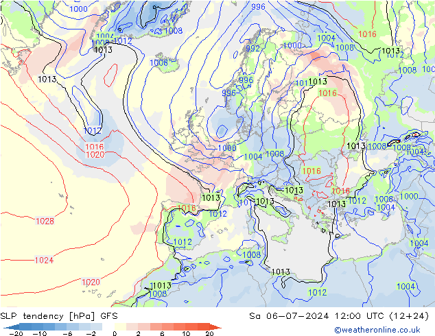 Druktendens (+/-) GFS za 06.07.2024 12 UTC