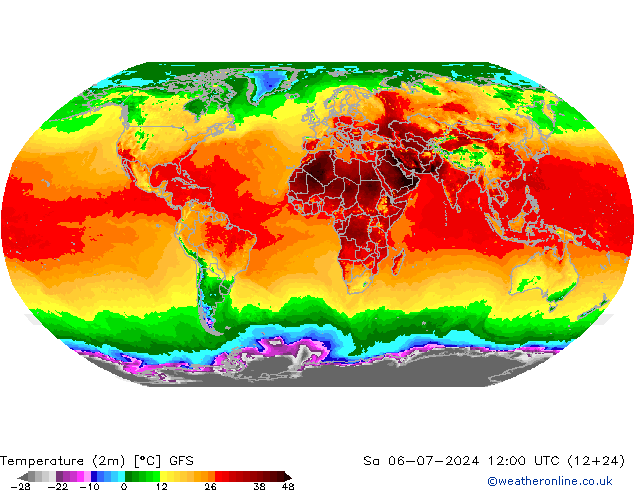 Temperatuurkaart (2m) GFS za 06.07.2024 12 UTC