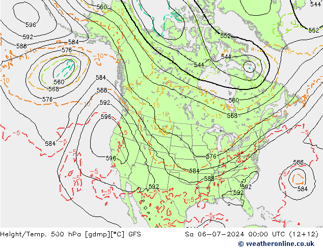 Z500/Rain (+SLP)/Z850 GFS 星期六 06.07.2024 00 UTC