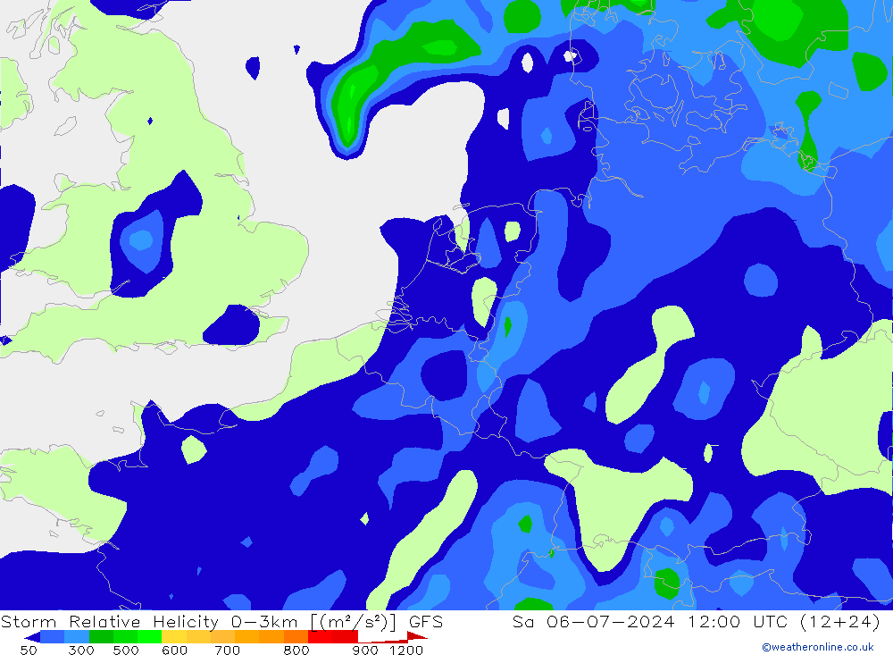Storm Relative Helicity GFS 星期六 06.07.2024 12 UTC