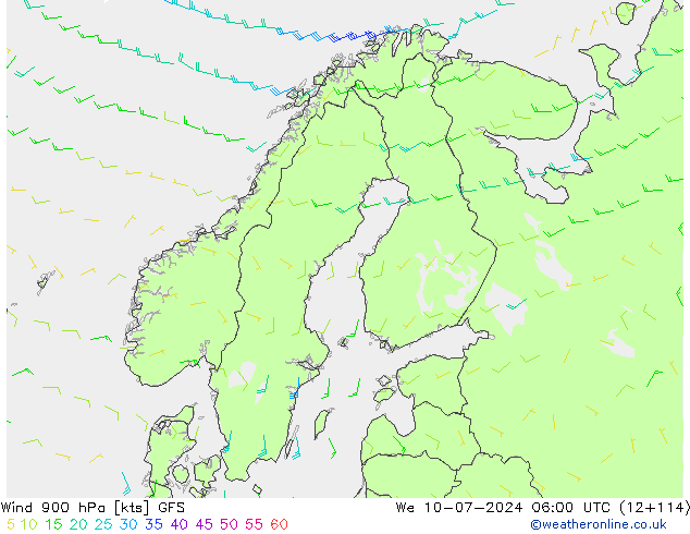 风 900 hPa GFS 星期三 10.07.2024 06 UTC