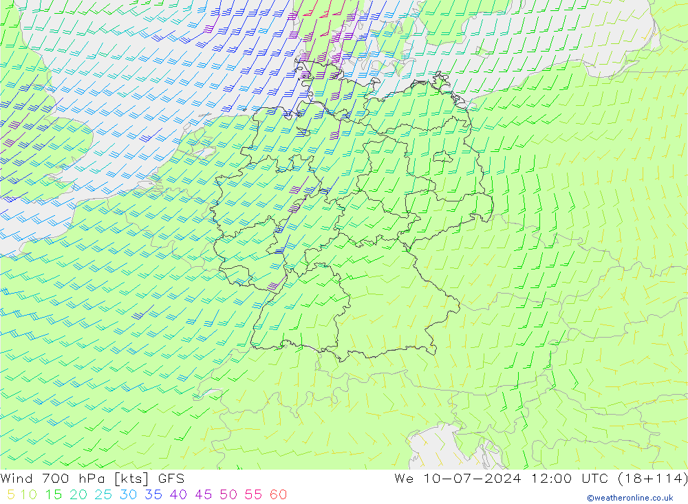 Wind 700 hPa GFS wo 10.07.2024 12 UTC