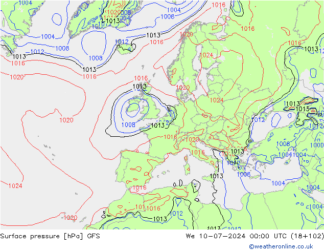 Luchtdruk (Grond) GFS wo 10.07.2024 00 UTC