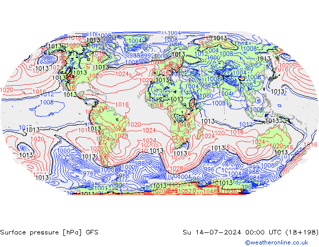 地面气压 GFS 星期日 14.07.2024 00 UTC