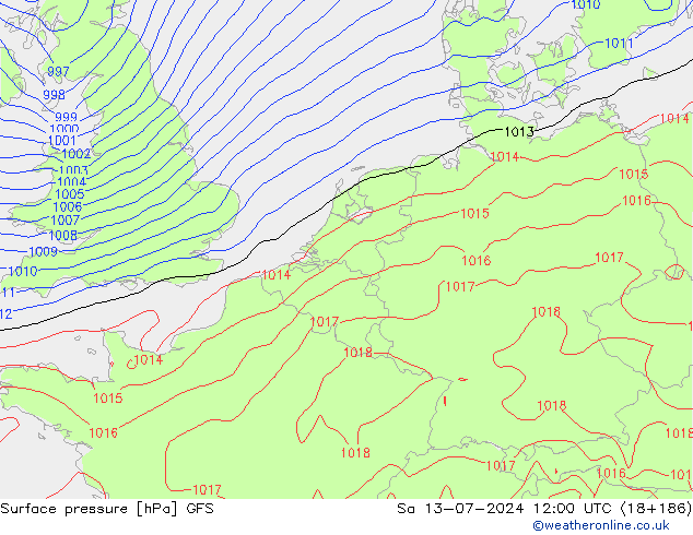 地面气压 GFS 星期六 13.07.2024 12 UTC
