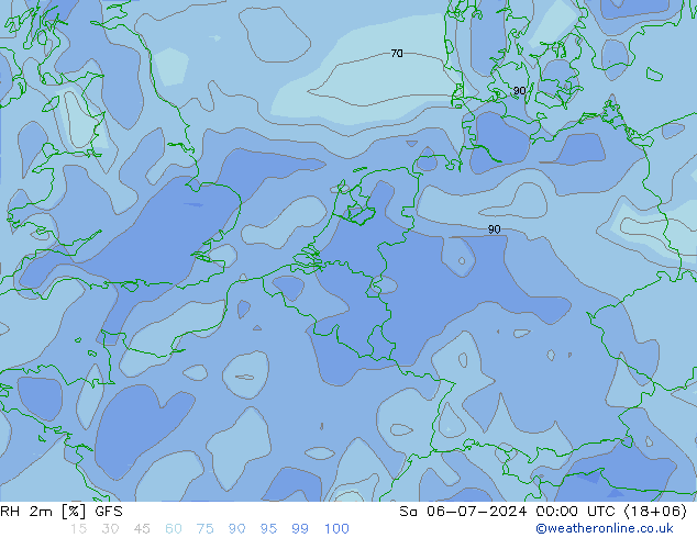 RH 2m GFS 星期六 06.07.2024 00 UTC
