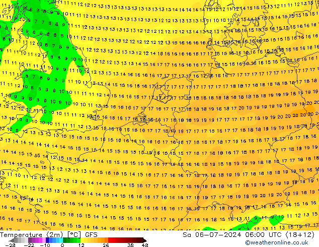 Temperatuurkaart (2m) GFS za 06.07.2024 06 UTC